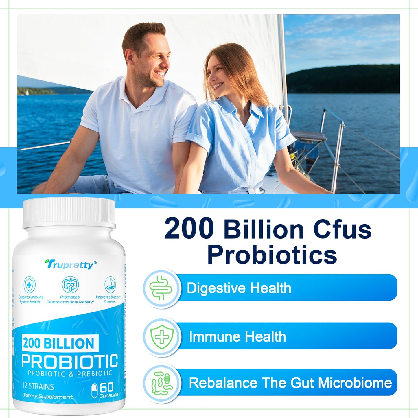 200 Billion CFU Probiotic – 12 Strains + 3 Organic Prebiotics, 240 Caps (240-Day), Non-GMO