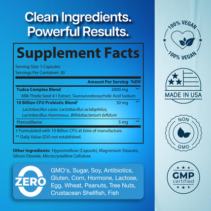2000mg TUDCA Supplement – Max Absorption with Milk Thistle & Probiotics | 90 Vegan Capsules