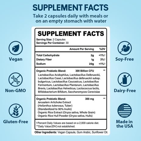 Probiotics for Women & Men | 300B CFU + Organic Prebiotics | 120 Caps