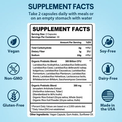 Probiotics for Women & Men | 300B CFU + Organic Prebiotics | 120 Caps