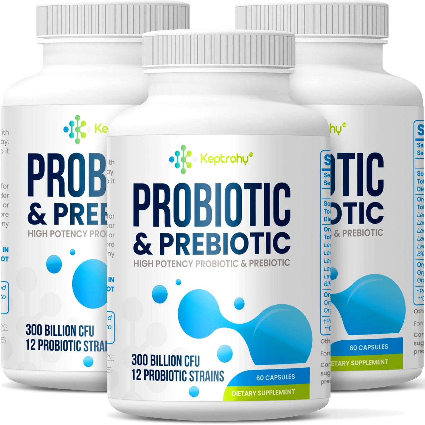 Probiotics for Women & Men – 300 Billion CFU from 12 Strains + Organic Prebiotics | 180 Capsules