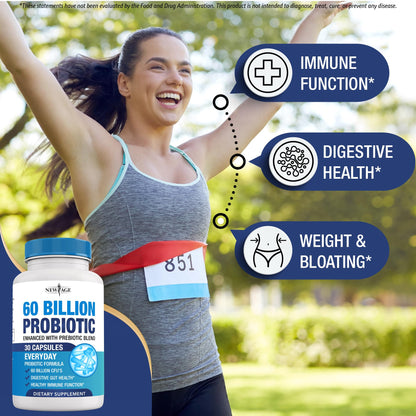 Probiotics 60B CFU with Prebiotic – For Women, Men & Adults | Shelf Stable