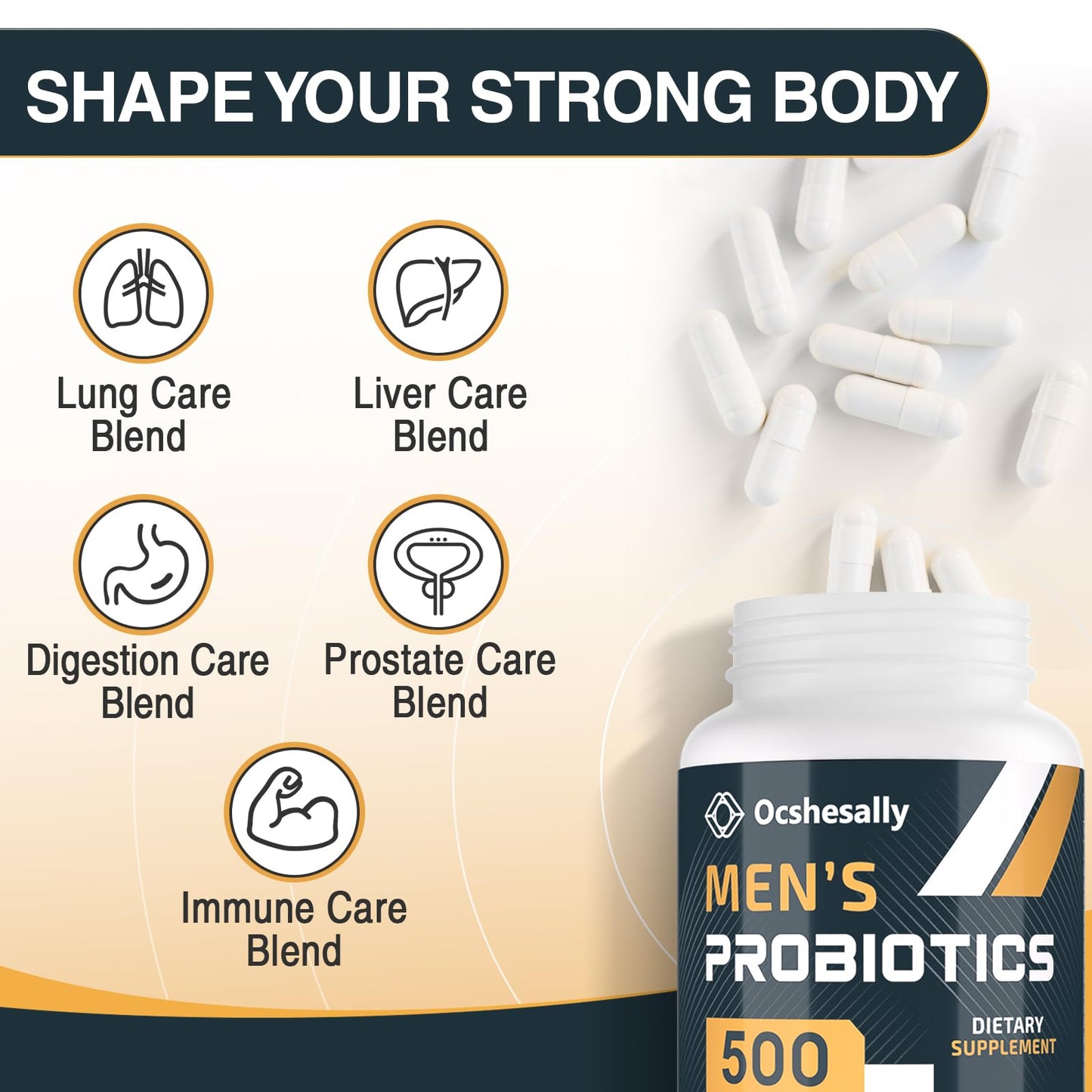 Ocshesally Probiotics for Men – 500B CFU, 12 Strains, 120 Capsules