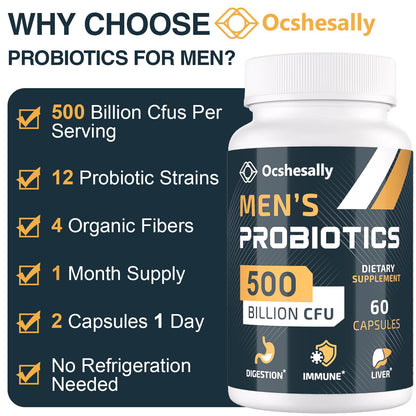 Ocshesally Probiotics for Men – 500B CFU, 12 Strains, 120 Capsules