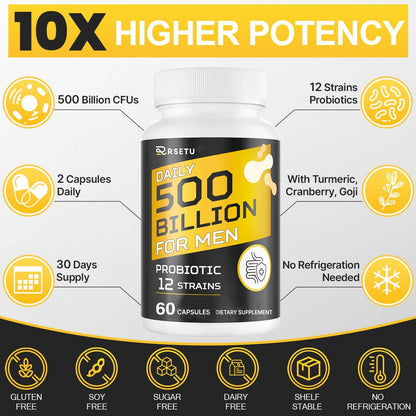 RSETU Probiotics for Men – 500B CFUs, 12 Strains, Turmeric Cranberry Goji