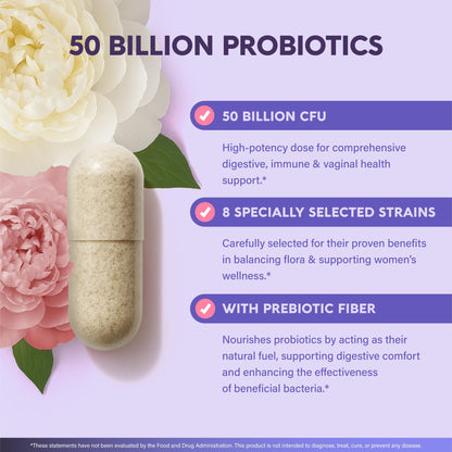 Probiotics for Women 50 Billion CFU – Vaginal & Digestive Health (30 Capsules)
