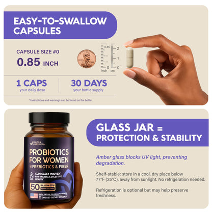 Probiotics for Women 50 Billion CFU – Vaginal & Digestive Health (30 Capsules)