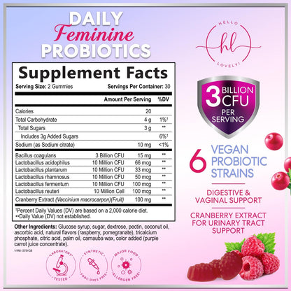 Probiotics for Women Gummies with Cranberry - 3 Billion CFU, 6 Strains