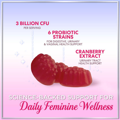 Probiotics for Women Gummies with Cranberry - 3 Billion CFU, 6 Strains
