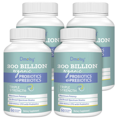 Probiotics for Women and Men - 300 Billion CFU, 24 Strains, 15 Organic Herbs + Prebiotics - Shelf-Stable Gut Health Supplement (8 Month Supply)