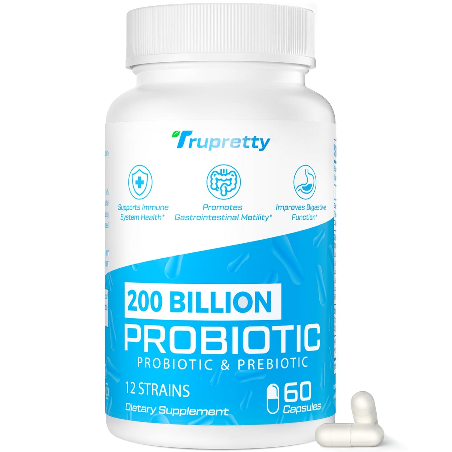 Probiotics for Women & Men | 200 Billion CFUs, 12 Strains | Daily Probiotic with 3 Prebiotics | Shelf-Stable & Vegan, 60 Caps