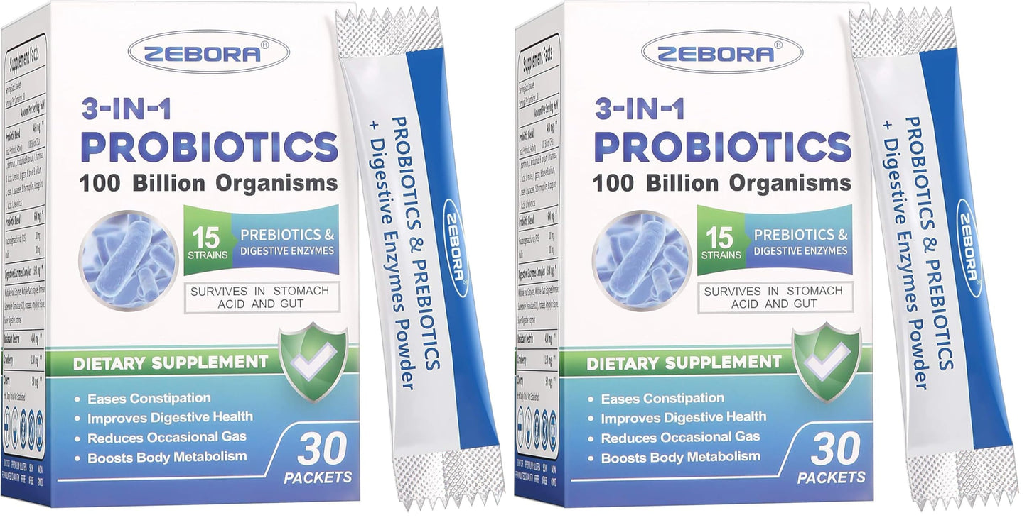 ZEBORA Probiotics for Women & Men – 100B CFU, 15 Strains, Prebiotics & Enzymes (Pack of 2)