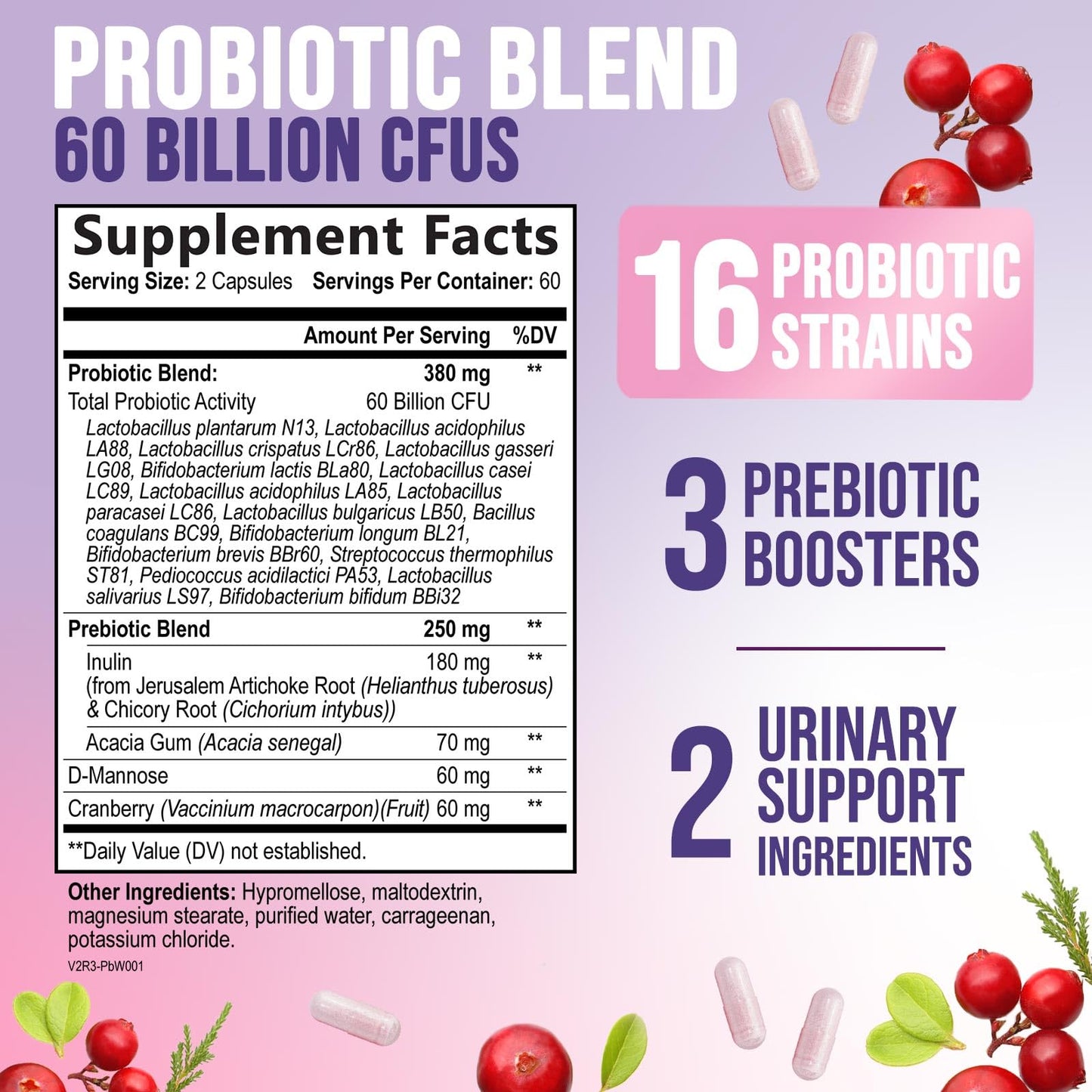 Probiotics for Women's Digestive Health - 60B CFU, 16 Strains | Cranberry & D-Mannose | 120 Capsules | Made in USA