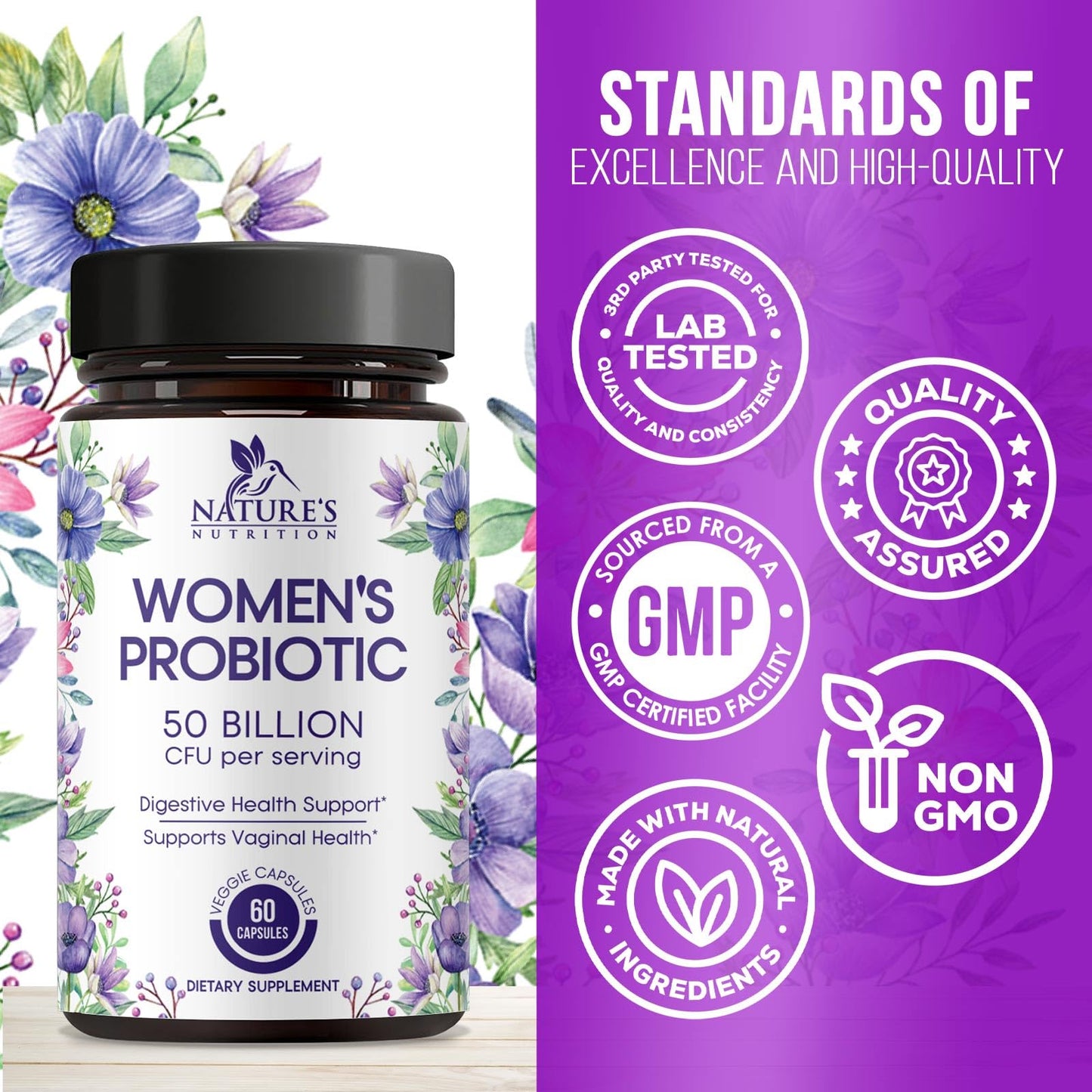Probiotics for Women’s Digestive Health – 50 Billion CFU, 5 Strains, Urinary & Vaginal Support | USA Bottled