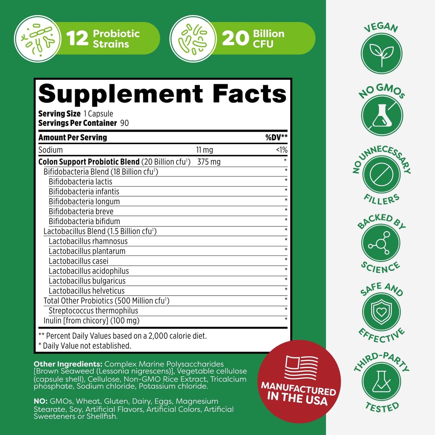 Probulin Colon Support Probiotic - 20B CFU, 90 Vegan Capsules
