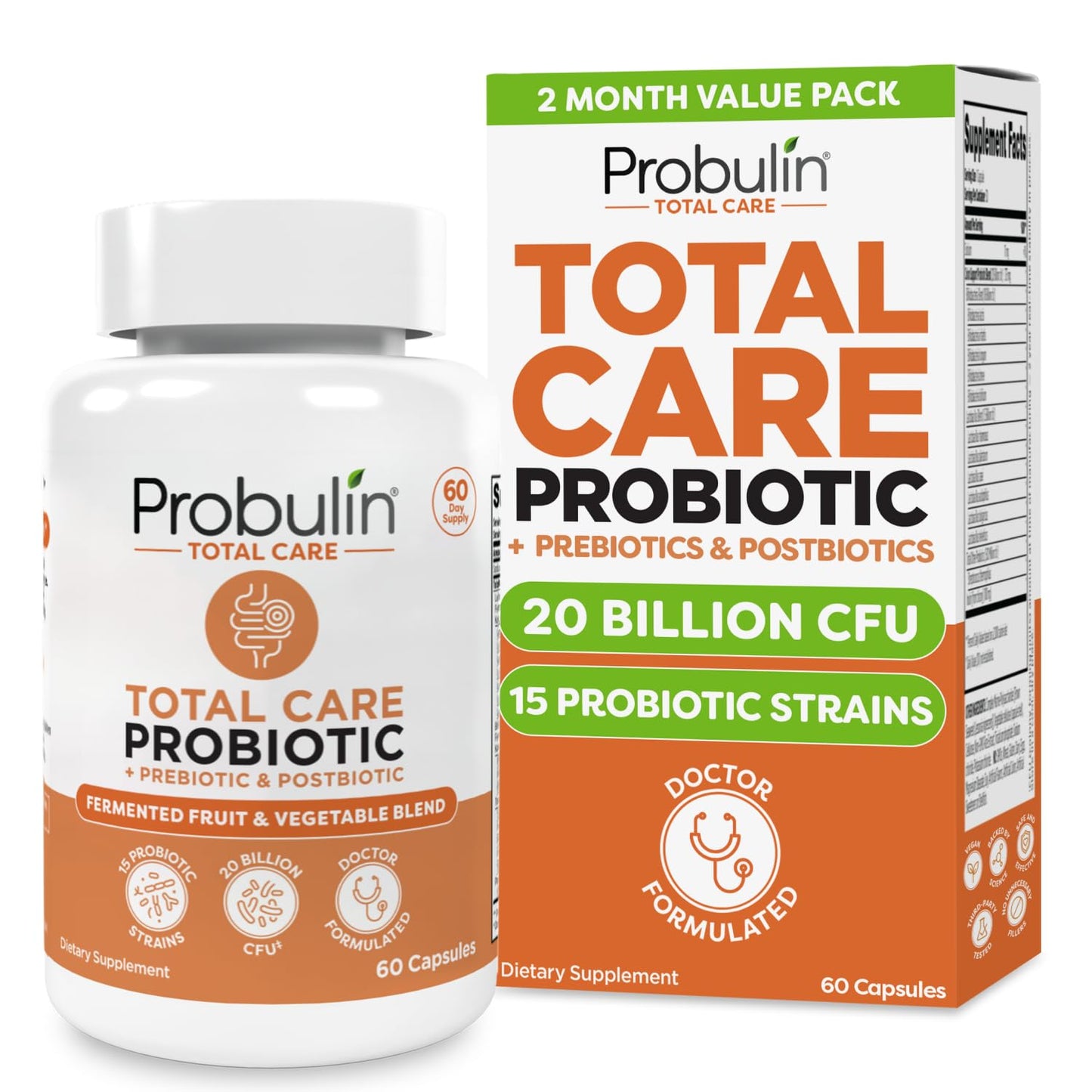Probulin Total Care Probiotic Supplement – 20B CFU, 60-Count Vegan Capsules
