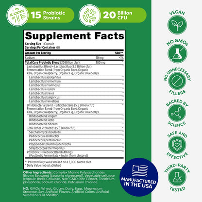 Probulin Total Care Probiotic Supplement – 20B CFU, 60-Count Vegan Capsules
