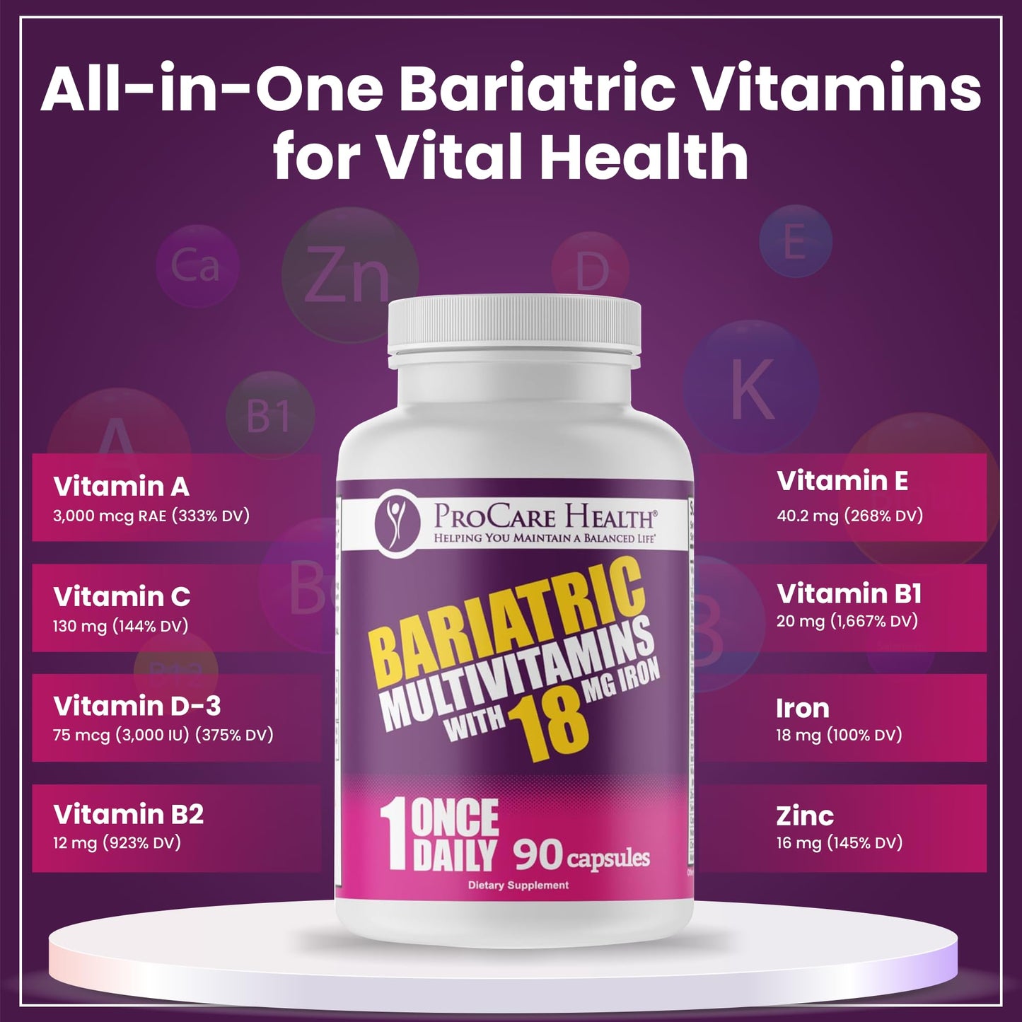 ProCare Health Bariatric Multivitamin with Iron – 3 Month Supply (90 Capsules) | Post-Op Vitamins
