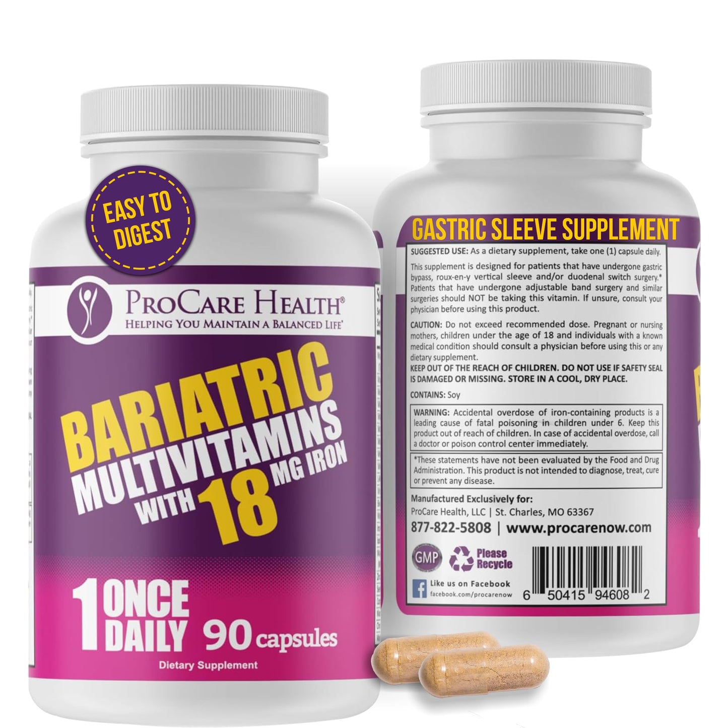 ProCare Health Bariatric Multivitamin with Iron – 3 Month Supply (90 Capsules) | Post-Op Vitamins