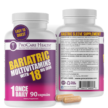 ProCare Health Bariatric Multivitamin with Iron – 3 Month Supply (90 Capsules) | Post-Op Vitamins