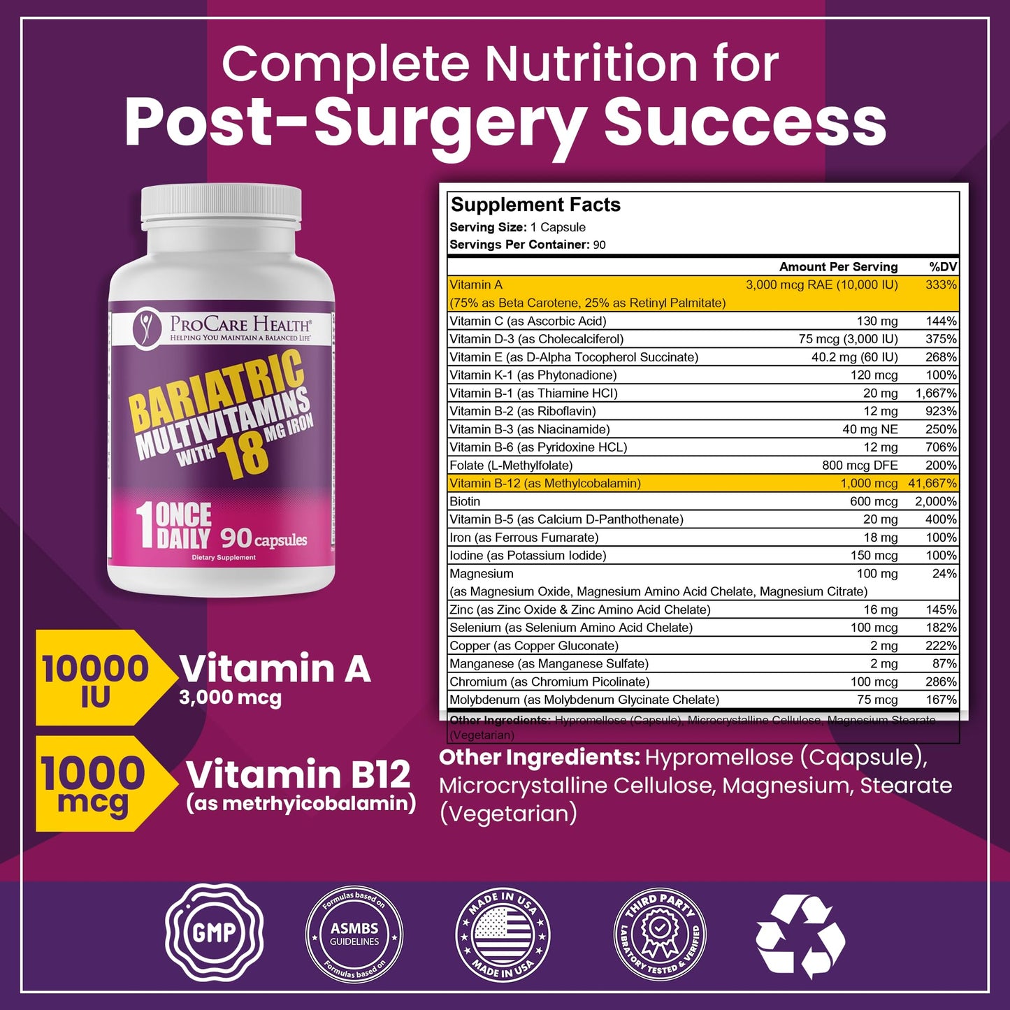 ProCare Health Bariatric Multivitamin with Iron – 3 Month Supply (90 Capsules) | Post-Op Vitamins