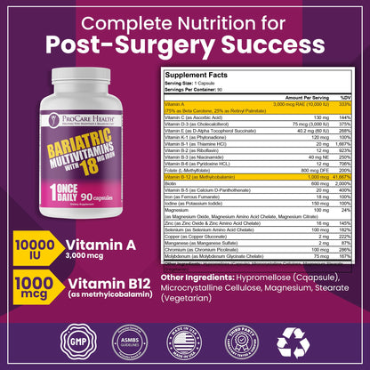 ProCare Health Bariatric Multivitamin with Iron – 3 Month Supply (90 Capsules) | Post-Op Vitamins