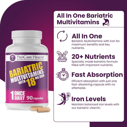 ProCare Health Bariatric Multivitamin with Iron – 3 Month Supply (90 Capsules) | Post-Op Vitamins