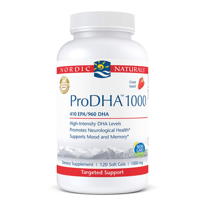 Nordic Naturals ProDHA 1000 Strawberry – 120 Soft Gels | 1660 mg Omega-3 DHA for Brain & Mood