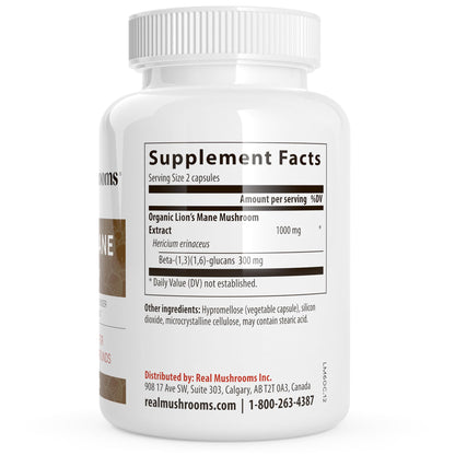 Real Mushrooms Lion’s Mane Supplement Capsules - Organic, Vegan, 300 ct, Beta-Glucan Rich