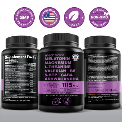 MEDCHOICE 12-in-1 Melatonin Sleep Capsules – Melatonin 5 mg + Magnesium Glycinate 500 mg (90 ct, Pack of 2)