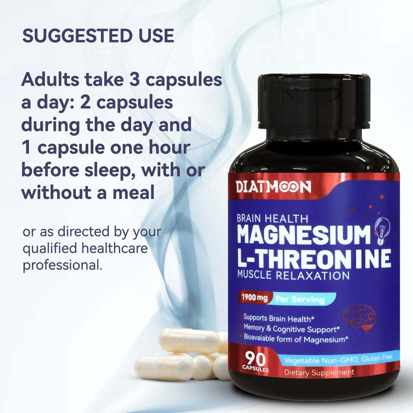 Magnesium L-Threonine, High Absorption Magnesium Supplement,1900mg Magnesium Threonine for Brain Health, Memory Support, Gluten Free, Non-GMO,90 Vegan Capsules