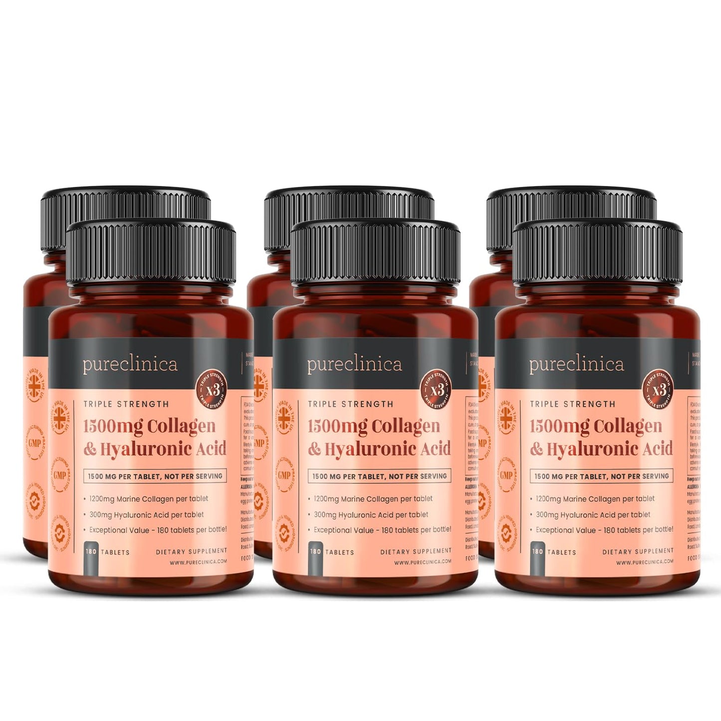1500mg x 1080 Tablets | UltraColl Collagen 1200mg + Hyaluronic Acid 300mg | 6 Bottles (18 Months)