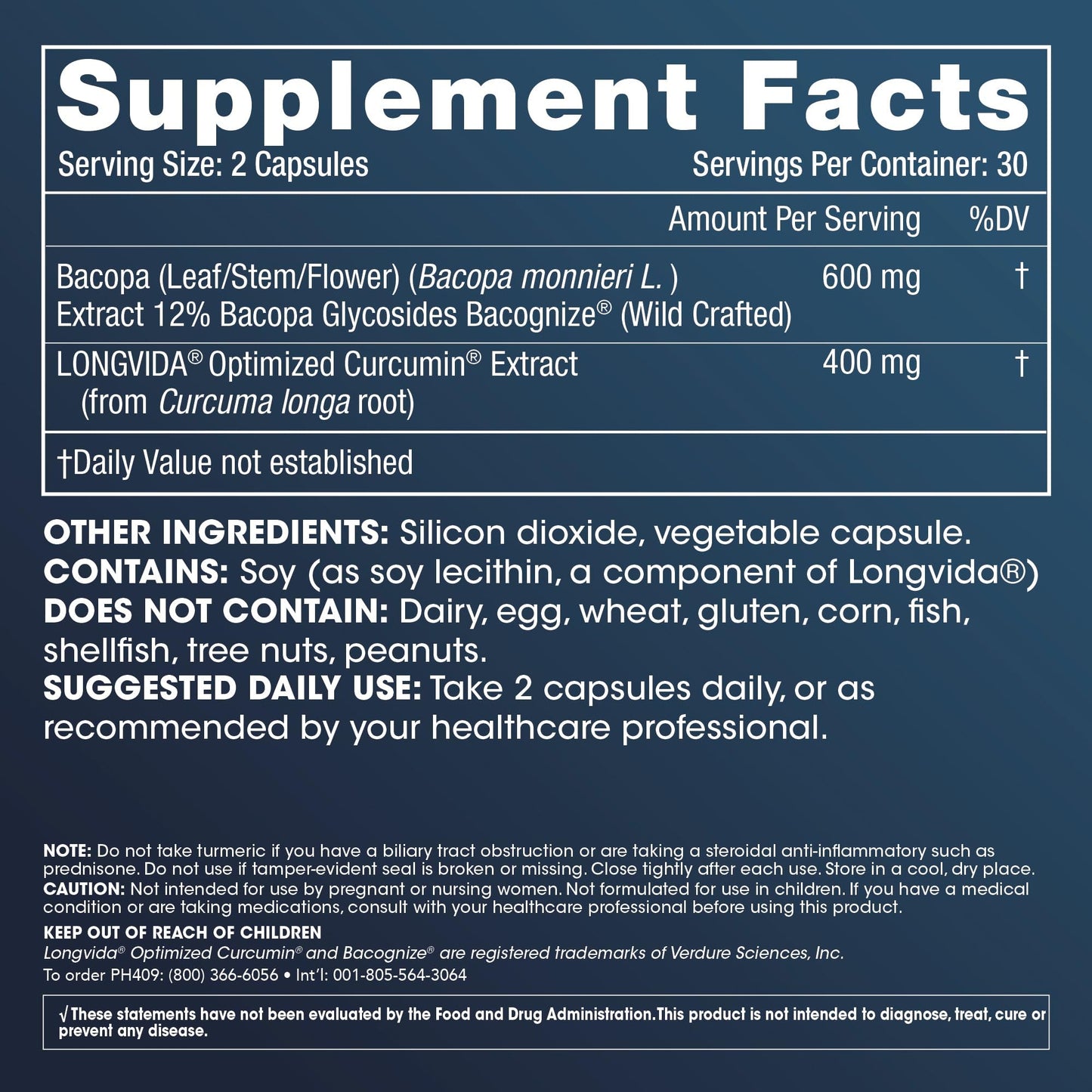 ProHealth 2-Pack Brain & Focus - Optimized Curcumin Longvida with BaCognize Bacopa Monnieri (60 Veggie Capsules)