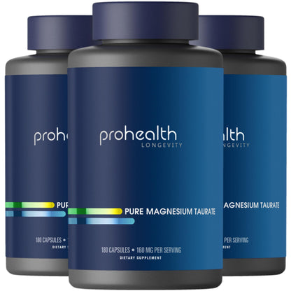 ProHealth Pure Magnesium Taurate 160mg | Supports Heart, Brain & Muscle Health | 180 Capsules (3 Pack) | Third-Party Tested
