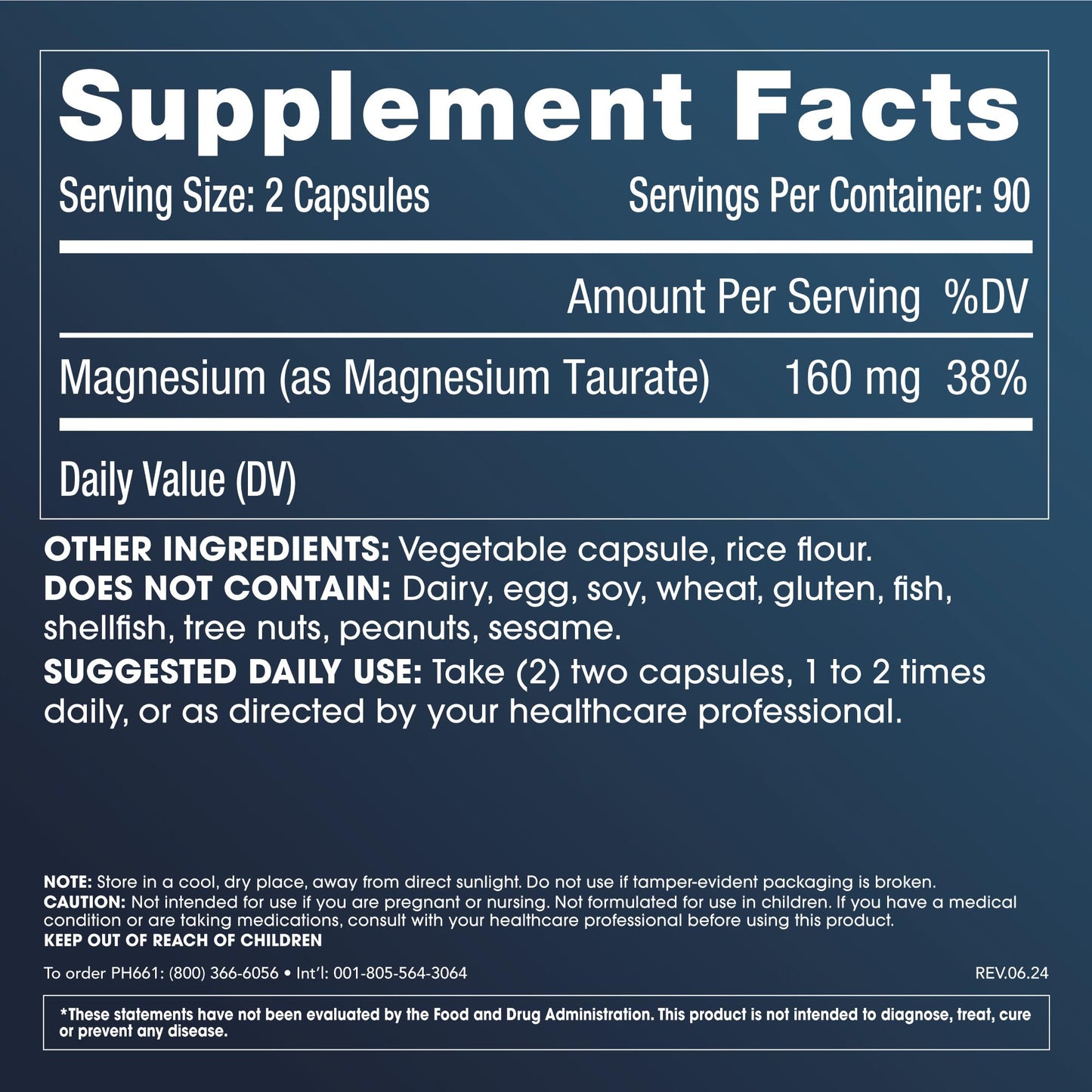 ProHealth Pure Magnesium Taurate 160mg | Supports Heart, Brain & Muscle Health | 180 Capsules (3 Pack) | Third-Party Tested
