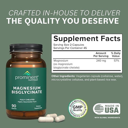 Prominent Nutrition Magnesium Bisglycinate Capsules – Brain Health, 240 mg, 2 Pack