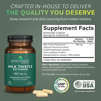 Prominent Nutrition Milk Thistle Phytosome 180 mg – 2 Pack | Liver Support & Detox | 29% Sylibin