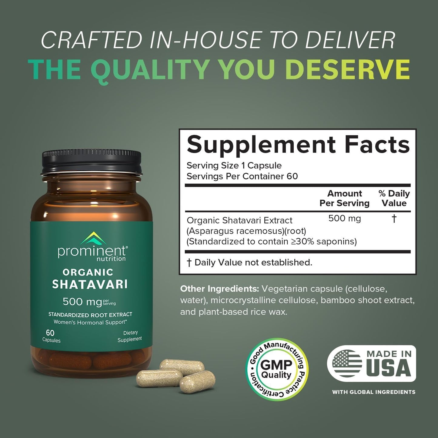 Prominent Nutrition Organic Shatavari Capsules – 500 mg, 60 Count | Hormone Support for Women