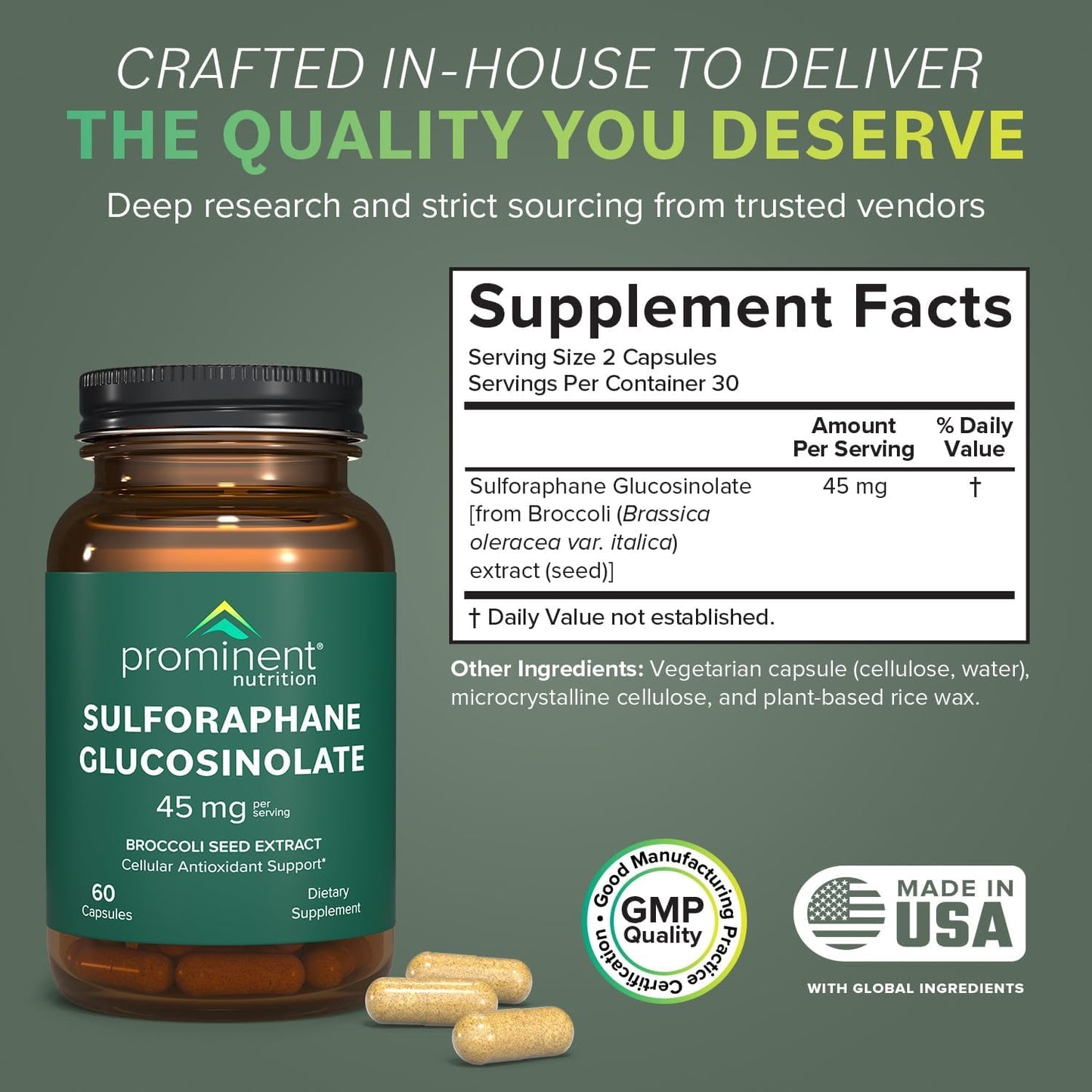 Prominent Nutrition Sulforaphane Glucosinolate Supplement 45 mg - 30 Day Supply, 1 Pack