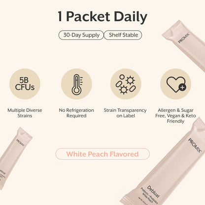 ProMix Nutrition Debloat: Prebiotics & Probiotics for Bloating Relief (White Peach) - 30 Servings
