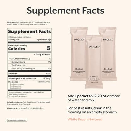 ProMix Nutrition Debloat: Prebiotics & Probiotics for Bloating Relief (White Peach) - 30 Servings