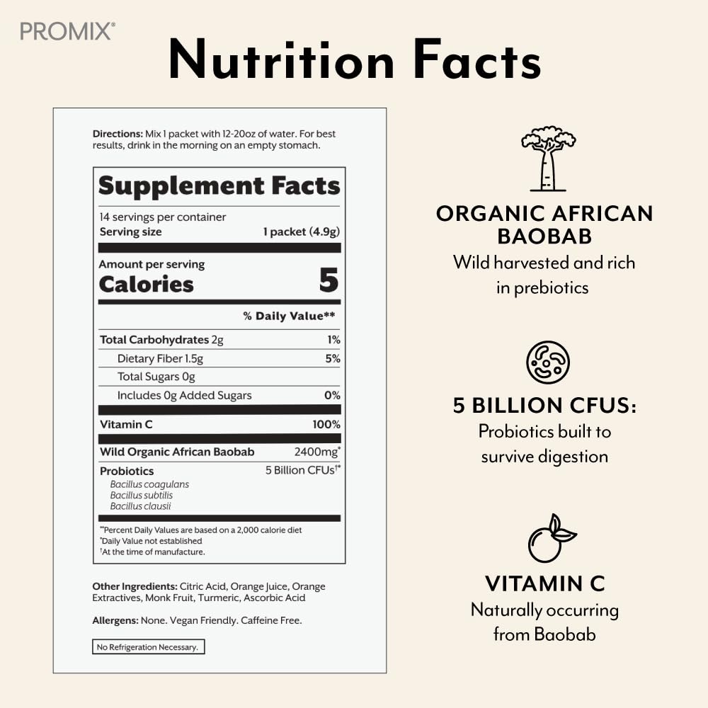 ProMix Nutrition Debloat Prebiotics & Probiotics with Baobab – Vitamin C Rich, Bloating Relief, Immune Support – Orange – 30 Servings (Pack of 30)