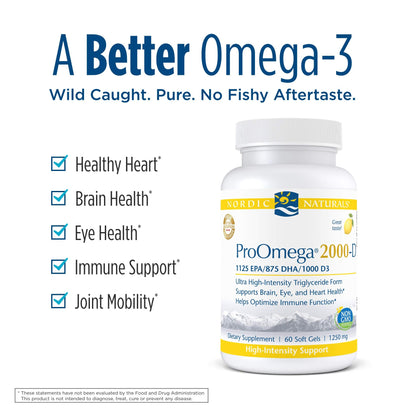 Nordic Naturals ProOmega 2000-D with Vitamin D3 – Lemon Flavor, 60 Soft Gels