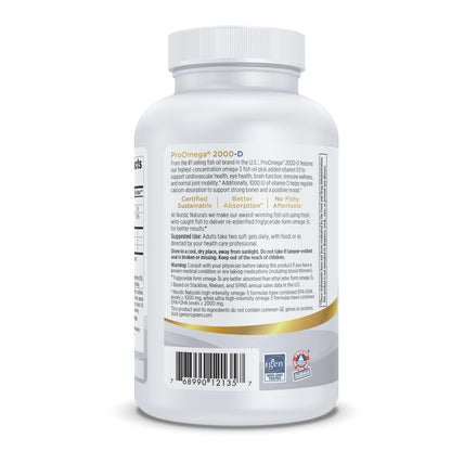 Nordic Naturals ProOmega 2000-D Lemon Flavor | 120 Soft Gels, 2150 mg Omega-3 + 1000 IU D3