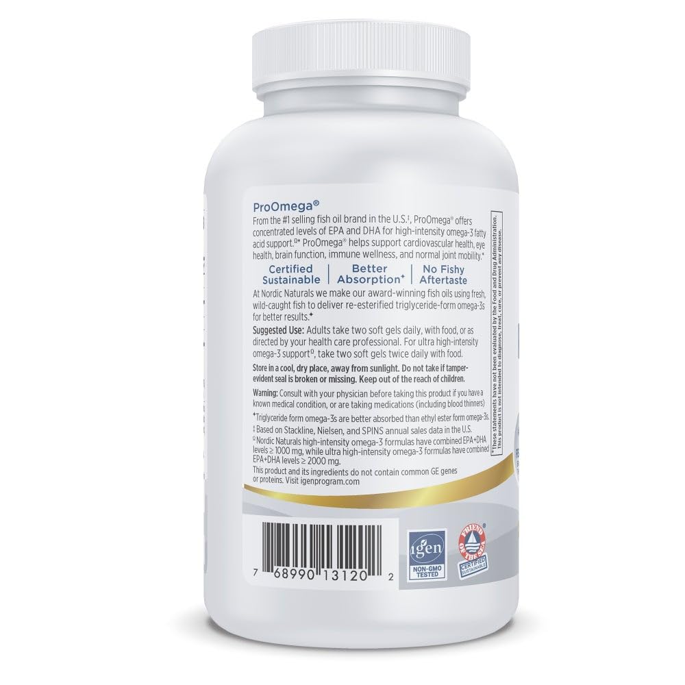 Nordic Naturals ProOmega Lemon Flavor — 120 Soft Gels, 1280 mg Omega-3 (EPA & DHA) for Heart, Brain & Immune Health