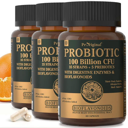 Proriginal Probiotics for Women & Men – 100 Billion CFU, 35 Strains, Prebiotics & Enzymes, 180 Caps