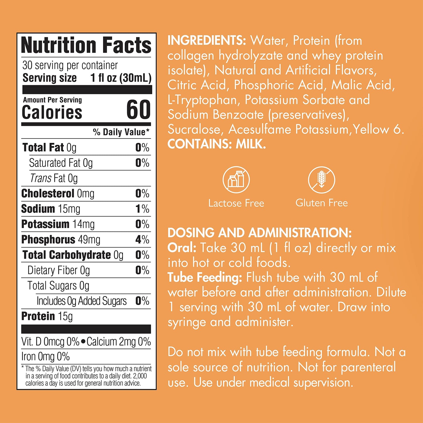 Medtrition ProSource NoCarb Orange Creme Liquid Protein – 15 g/30 mL, 4 Bottles