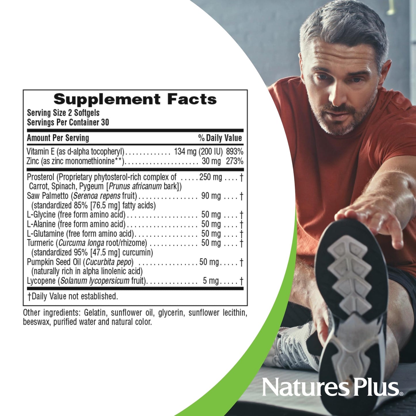 Natures Plus ProstActin Herbal Actives – Prostate Support with Saw Palmetto, Pygeum & Pumpkin Seed Oil, 60 Softgels (30 Servings) | Gluten-Free
