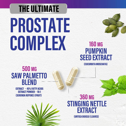 Prostate Health Supplements for Men 1000mg - 3x Strength | Saw Palmetto, Nettle & Pumpkin Seed