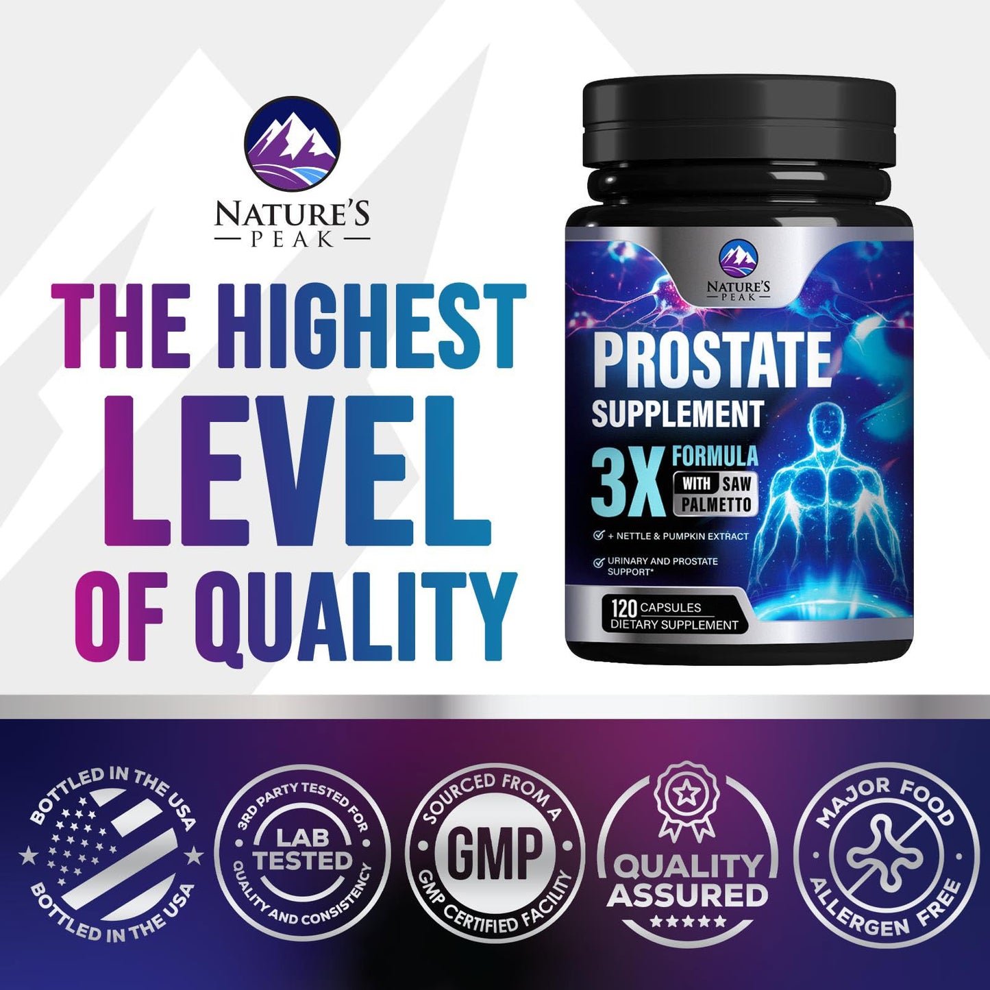 Prostate Health Supplements for Men 1000mg - 3X Strength with Saw Palmetto & Pumpkin Seed - 120 Capsules